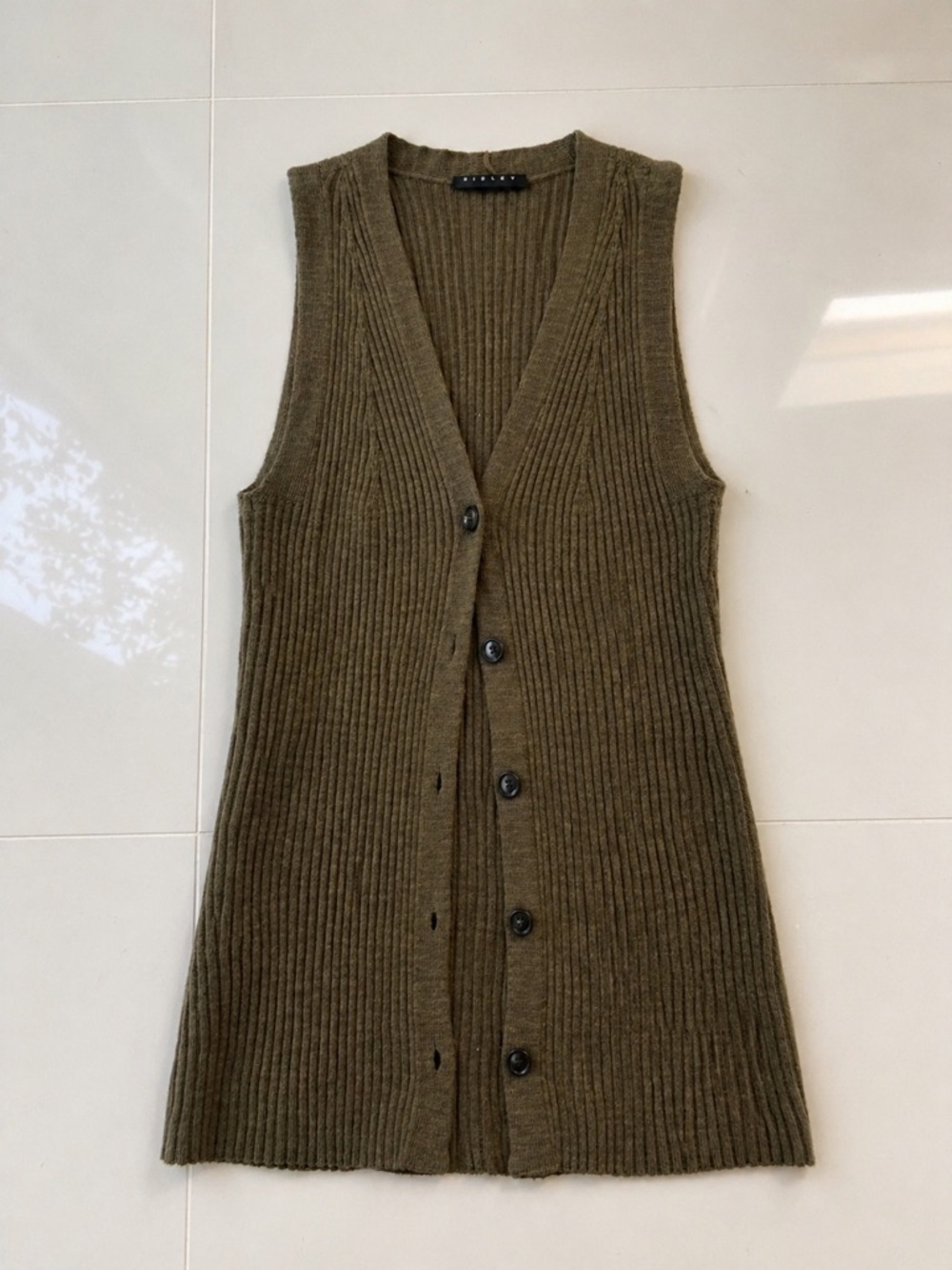 Sisley Olive Ribbed V-Neck Knit Dress